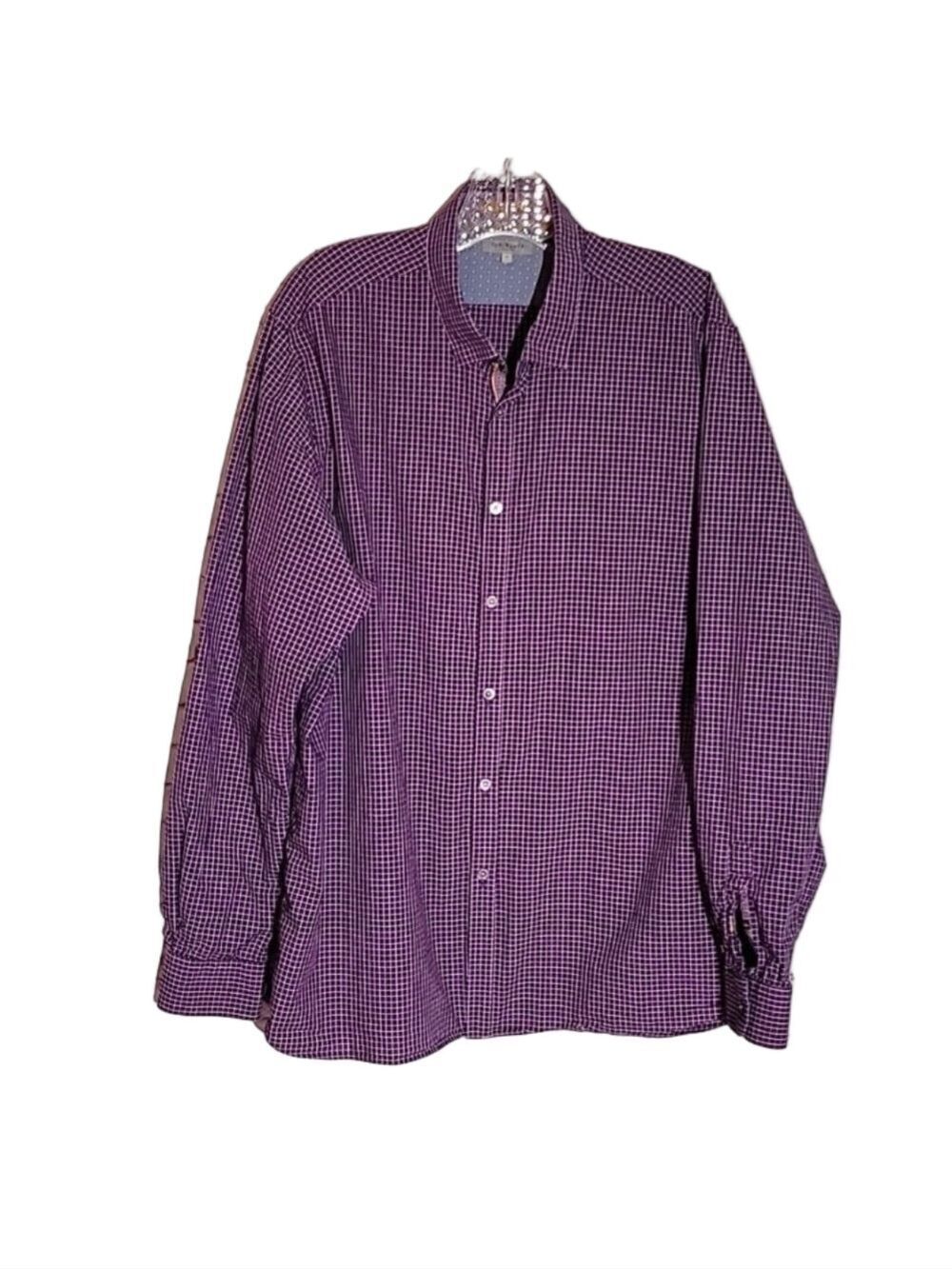 Ted Baker London, Men's Long-sleeved, Button-down Dress Shirt, Purple Plaid EU 7